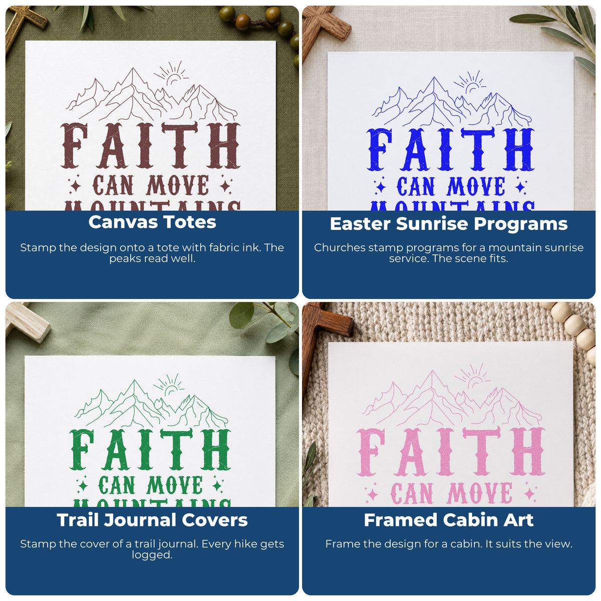 Christian rubber stamps for gift tags, faith mail art, planners, and Sunday school crafts with scripture and faith designs.