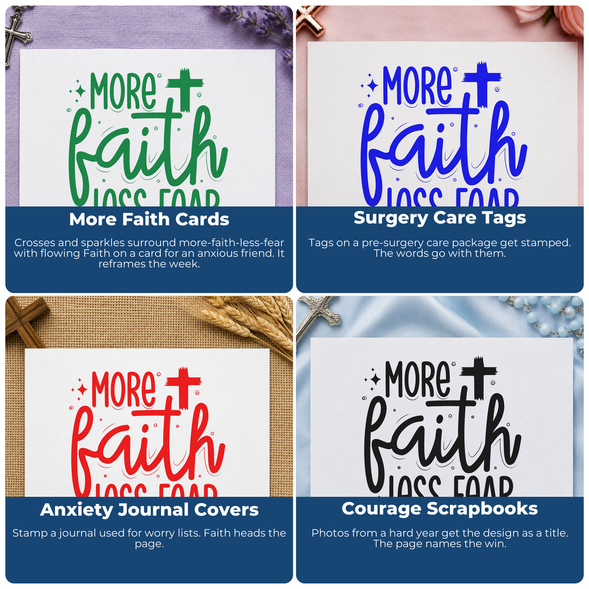 Christian rubber stamp designs for Bible journaling, prayer cards, faith scrapbooking, and church event favors.