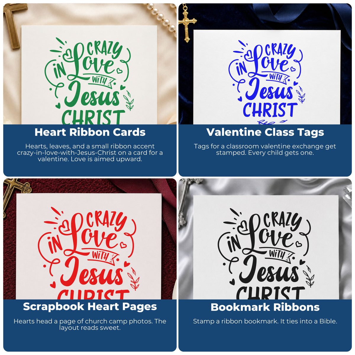 Faith-based rubber stamps for Bible journaling, prayer cards, scrapbooking, and church event favors.