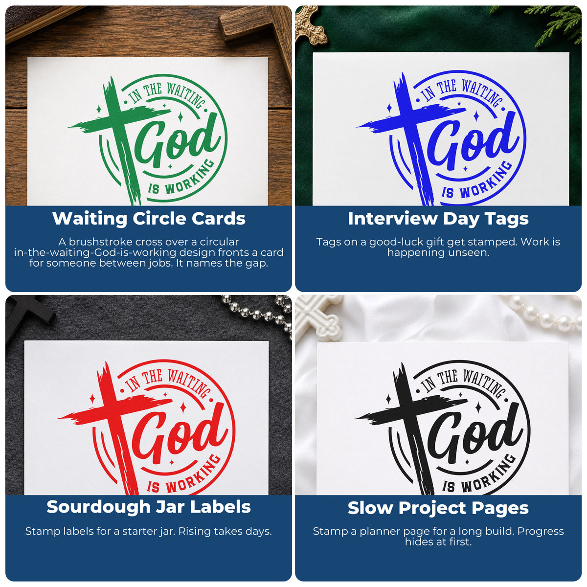 Rubber stamp ideas for Bible journaling, faith scrapbooking, prayer cards, and church event favors with Christian quotes.