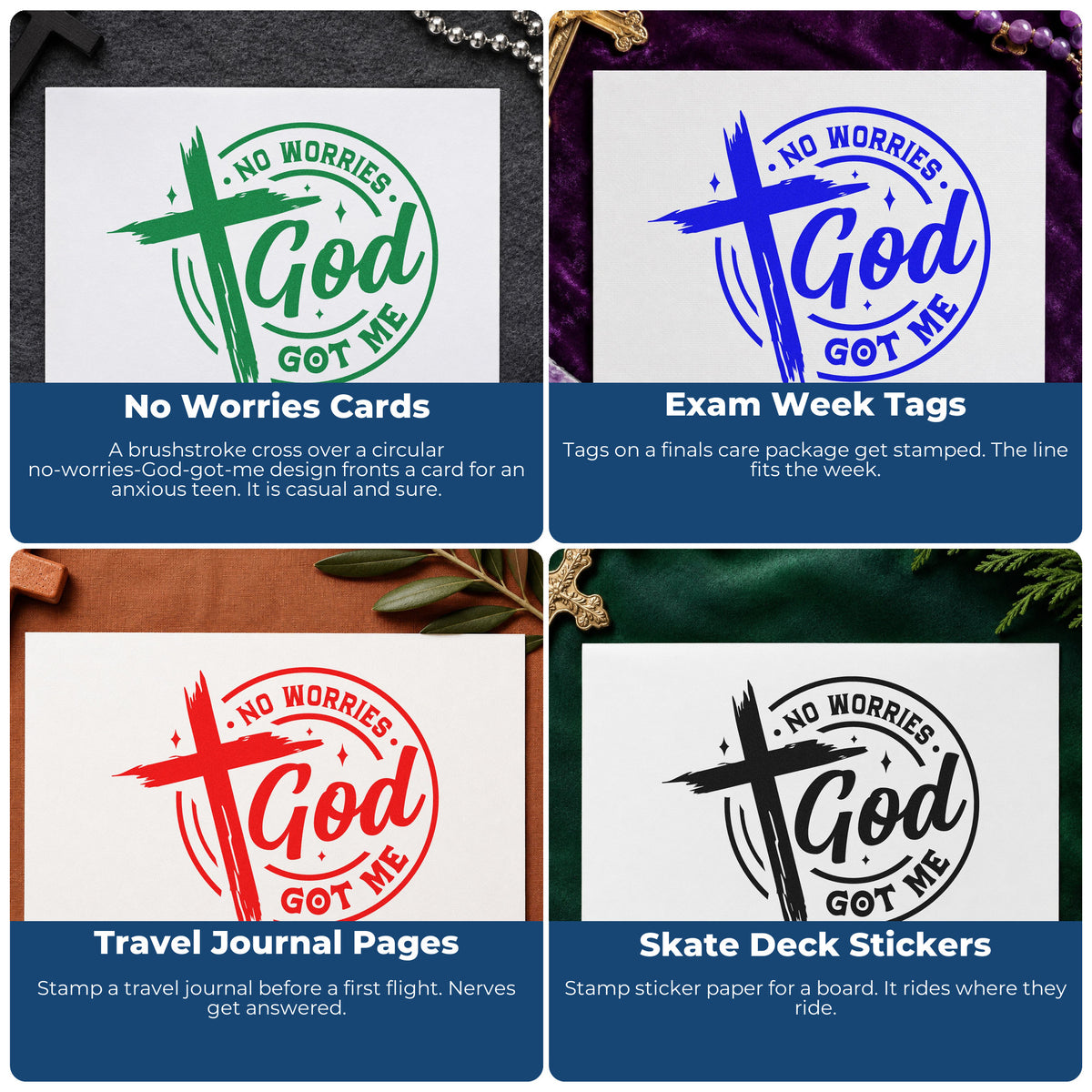 Faith-based rubber stamps for Bible journaling, scrapbooking, prayer cards, and church event favors.