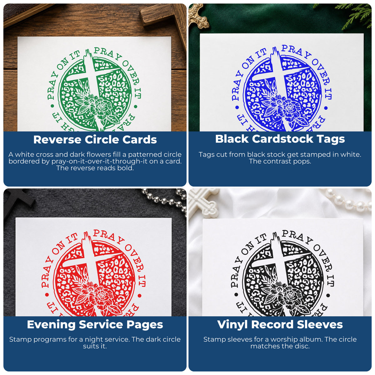 Christian rubber stamps for Bible journaling, prayer cards, scrapbooking, and church event favors with faith messages.