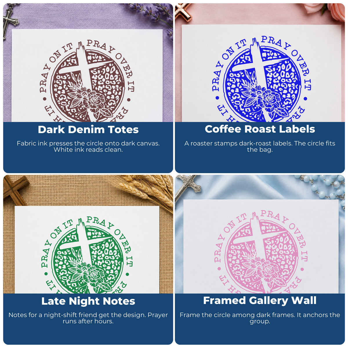 Christian rubber stamp ideas for gift tags, faith mail art, planners, and Sunday school crafts.