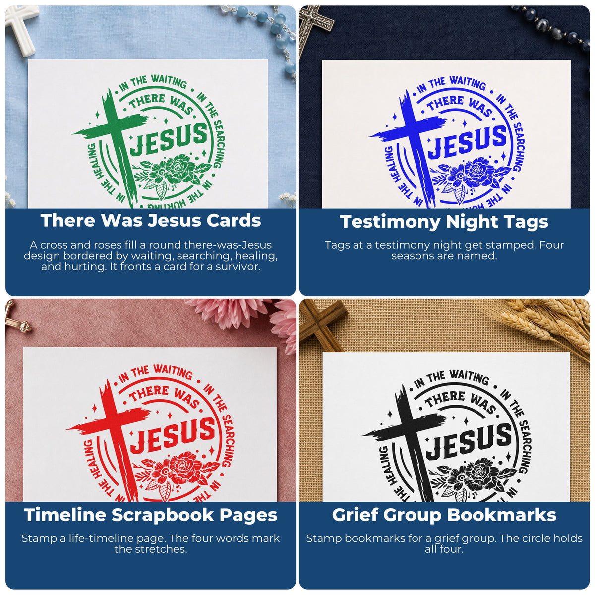 Faith-based rubber stamps for Bible journaling, scrapbooking, prayer cards, and church event favors with inspirational scripture designs.