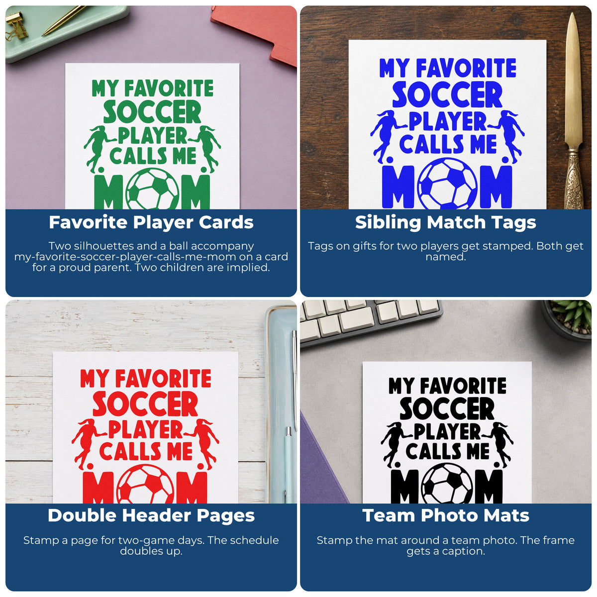 Soccer rubber stamp ideas for scrapbooks, coach thank-you cards, birthday parties, and custom gift wrap.