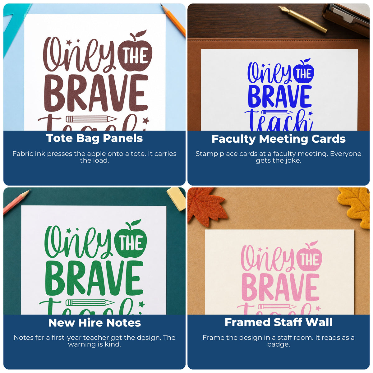 Teacher rubber stamps for classroom crafts, bulletin boards, SEL activities, and personalized hall passes with fun school sayings.