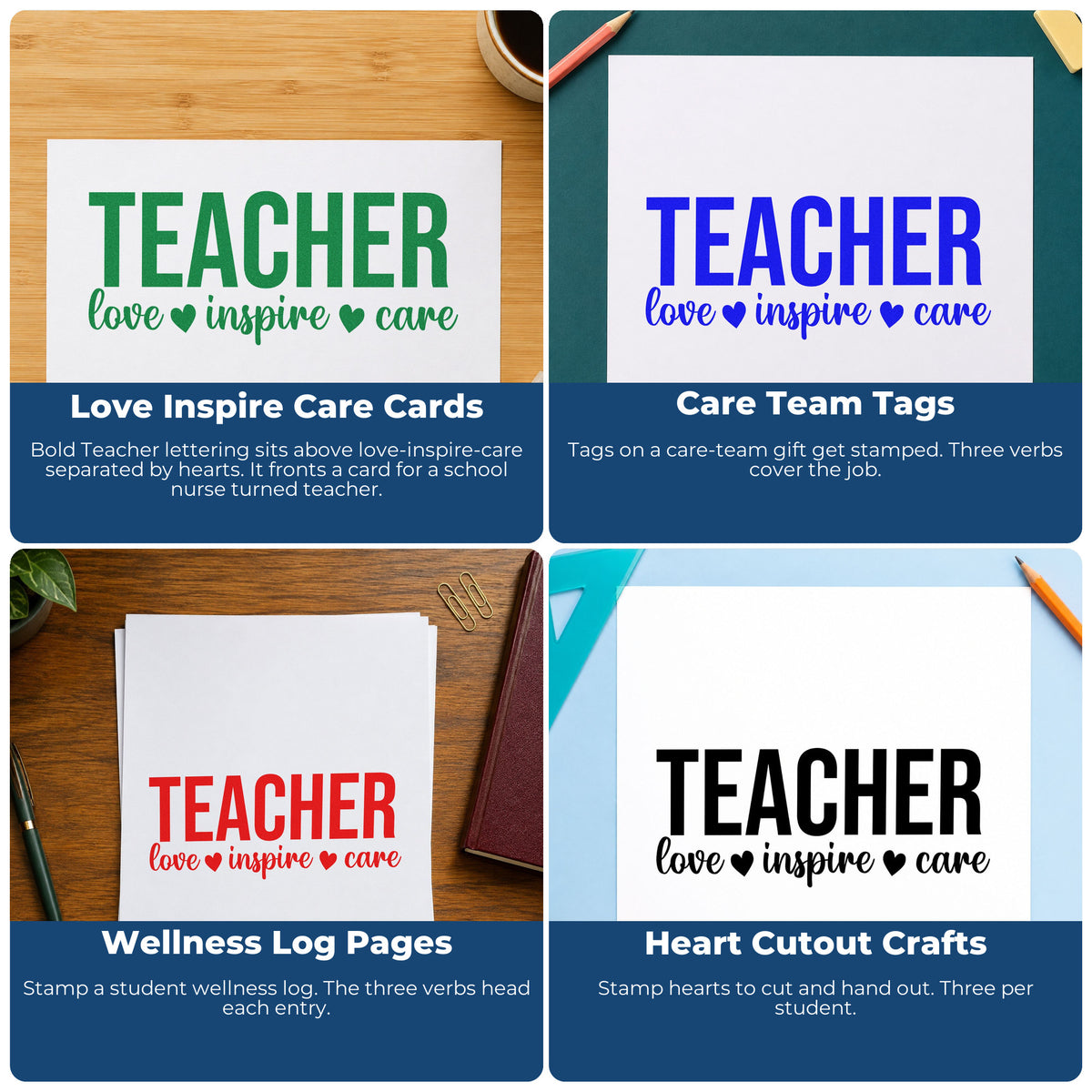 Teacher rubber stamp ideas for grading, parent communication, student rewards, and homework folders in the classroom.