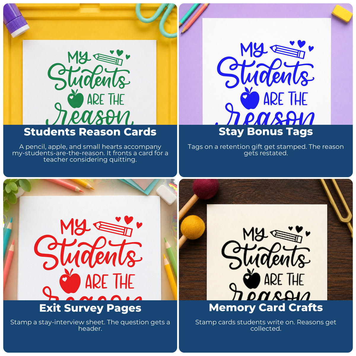 Teacher rubber stamp ideas for classroom grading, parent communication, student rewards, and homework folders.