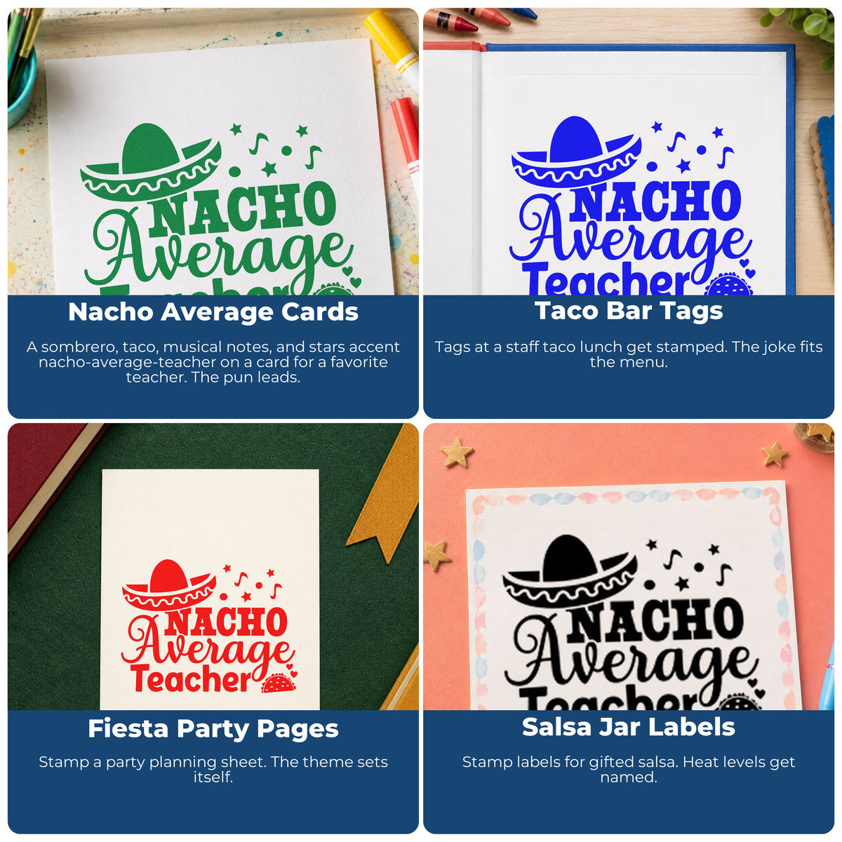 Teacher rubber stamps for classroom grading, parent communication, student rewards, and homework folder organization.