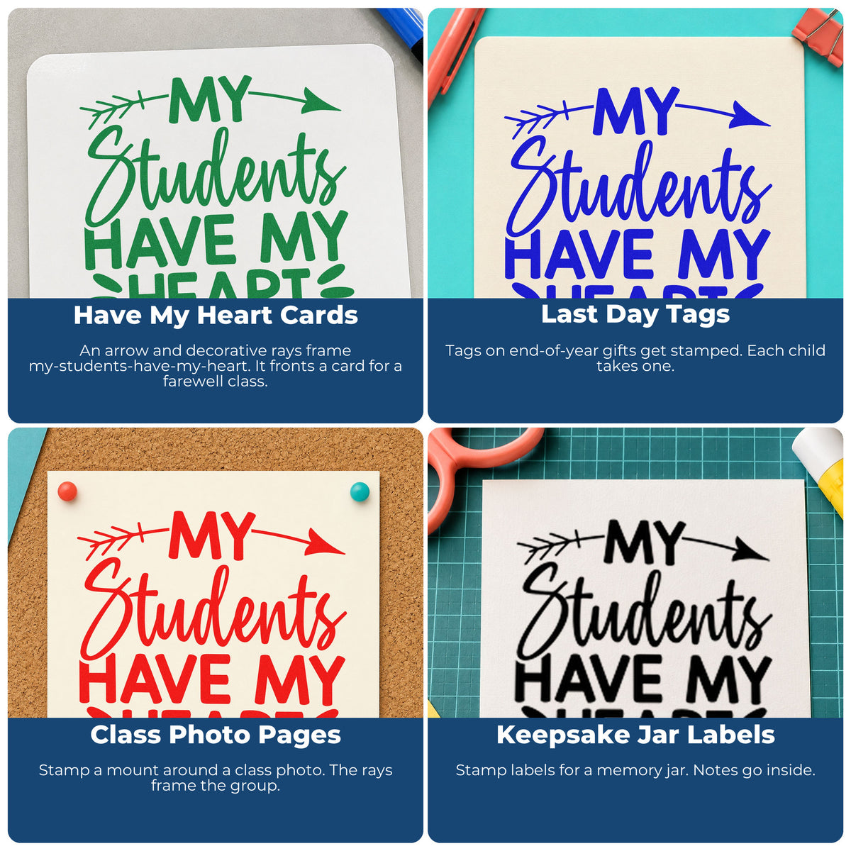 Teacher rubber stamps for grading feedback, parent communication, student rewards, and homework folder reminders.