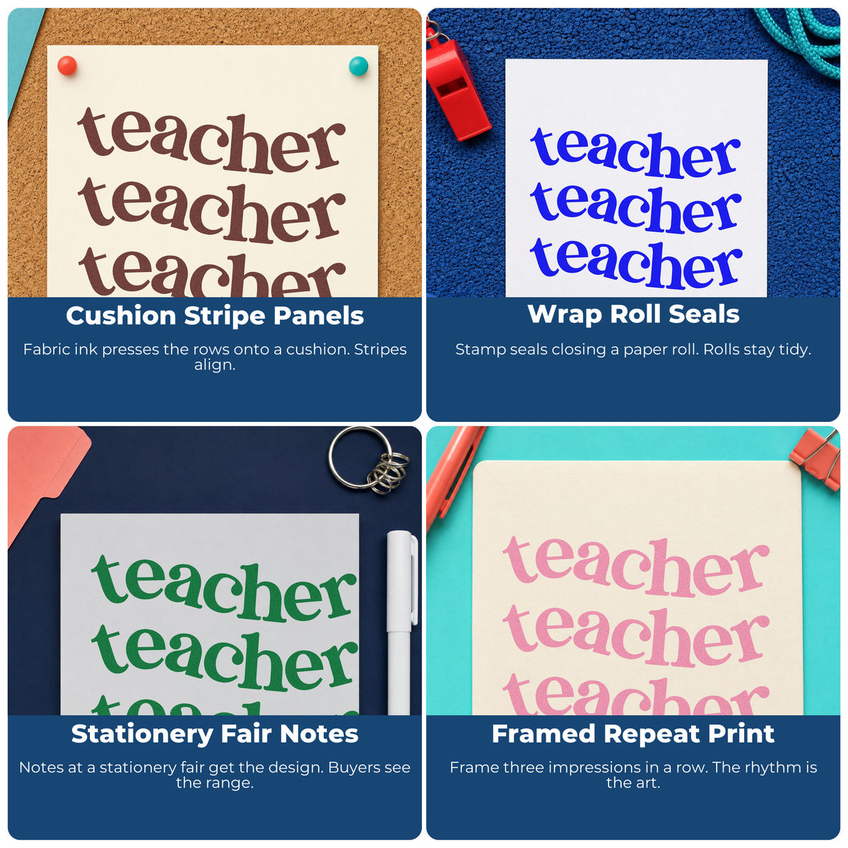 Custom teacher rubber stamp ideas for classroom use: art projects, bulletin boards, SEL, hall passes, and student notes.