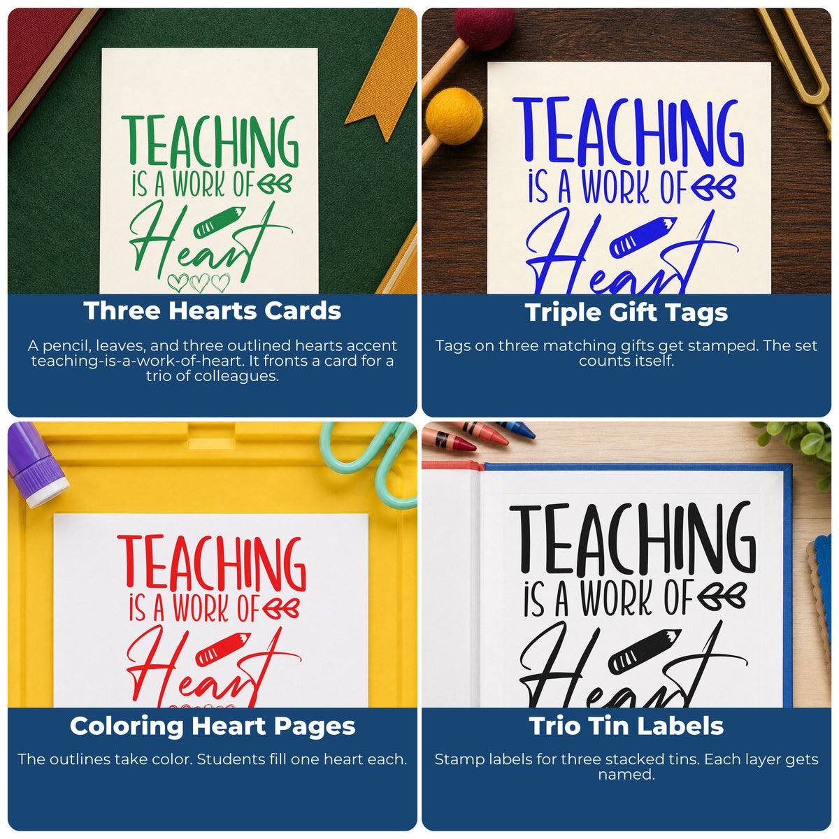 Teacher rubber stamp examples for grading, parent communication, student rewards, and homework folders with classroom feedback phrases.