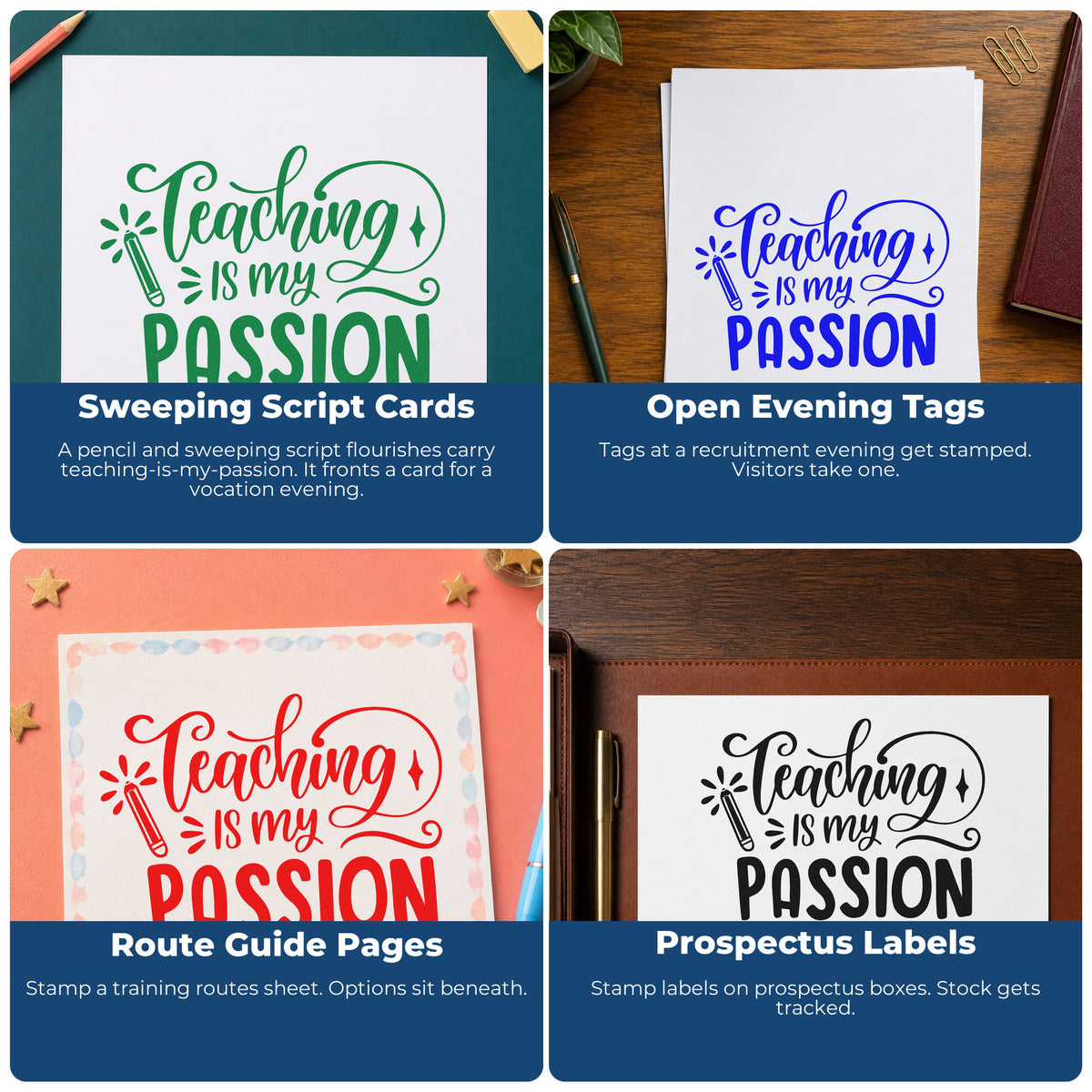 Teacher rubber stamp collage for grading, parent notes, student rewards, and homework folders.
