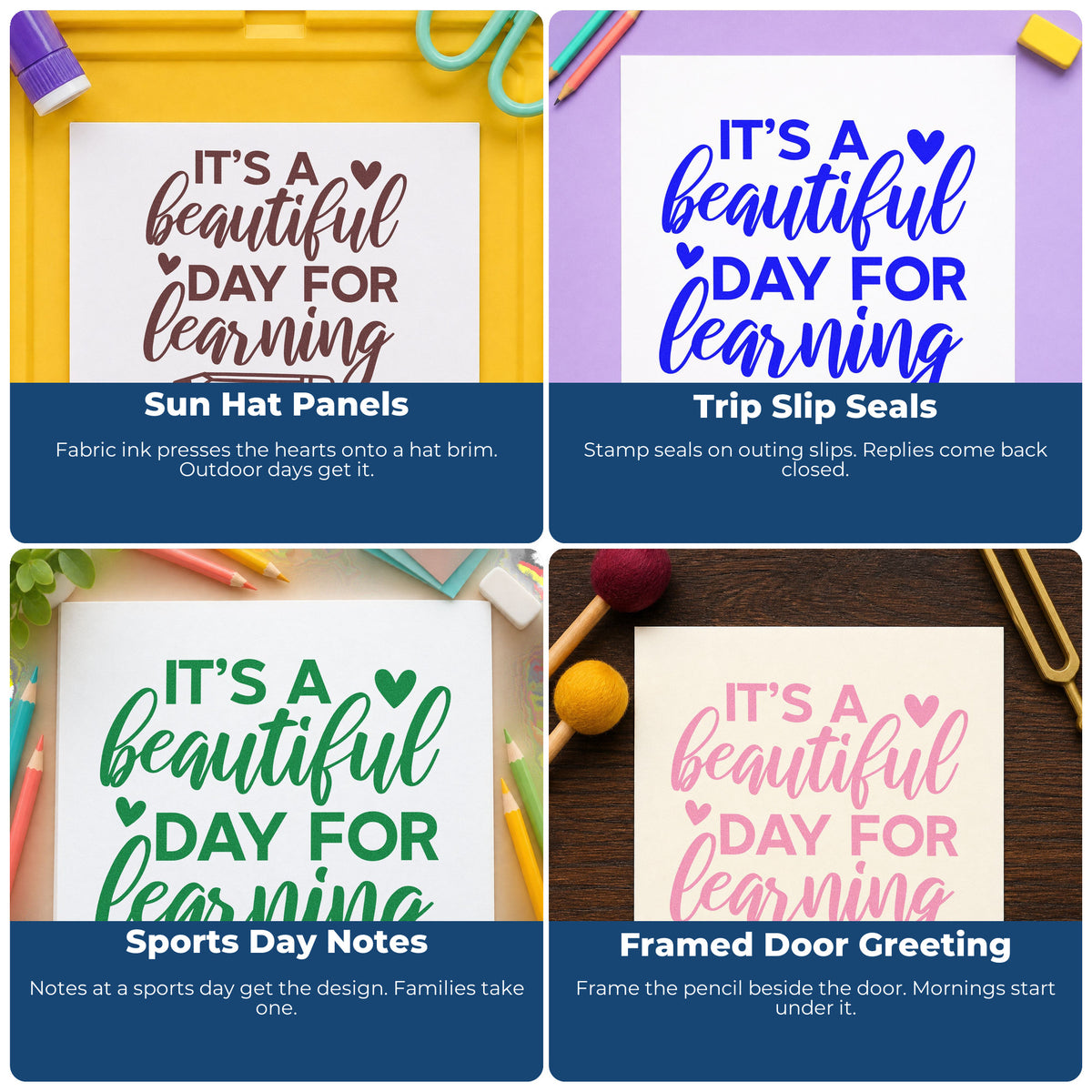 Teacher rubber stamps for classroom crafts, bulletin boards, social-emotional learning, and hall passes.