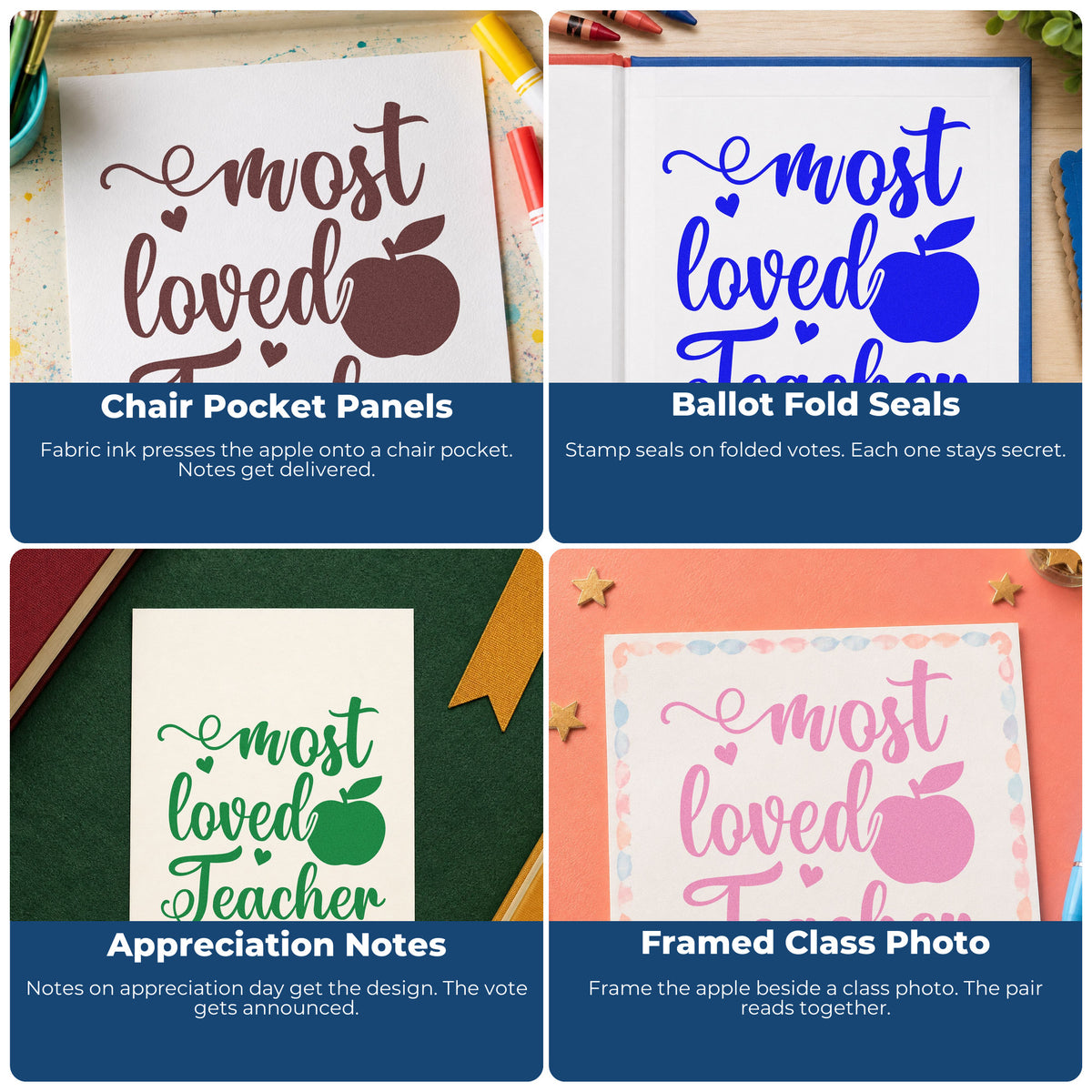 Teacher rubber stamp ideas for classroom art, bulletin boards, SEL affirmations, and custom hall passes or notes.