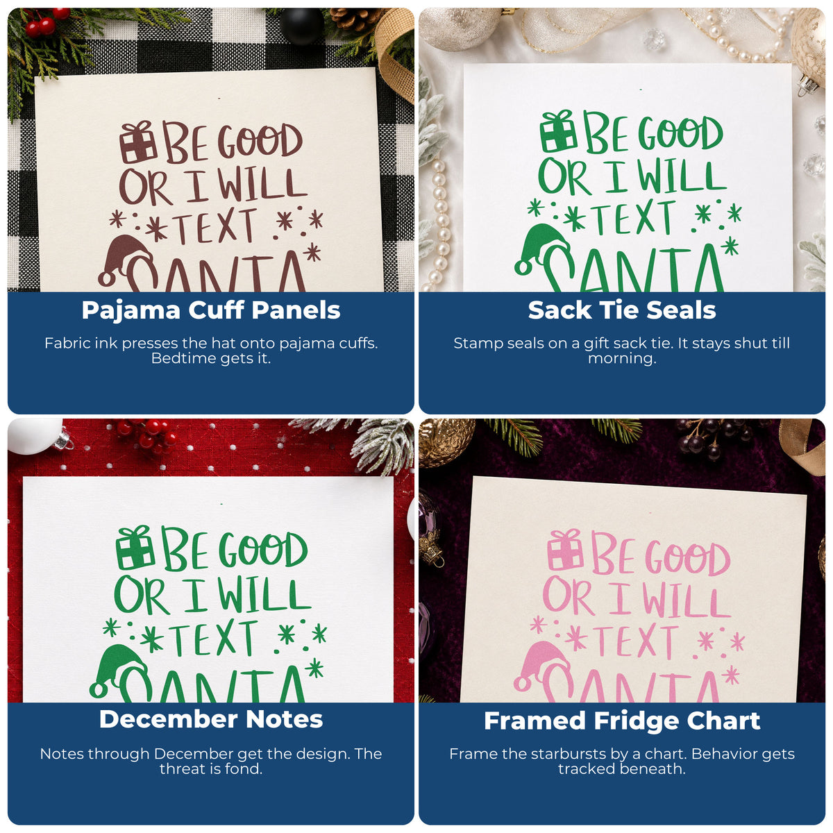 Christmas rubber stamp ideas for holiday envelopes, cookie labels, scrapbooks, and DIY candles with festive lettering.