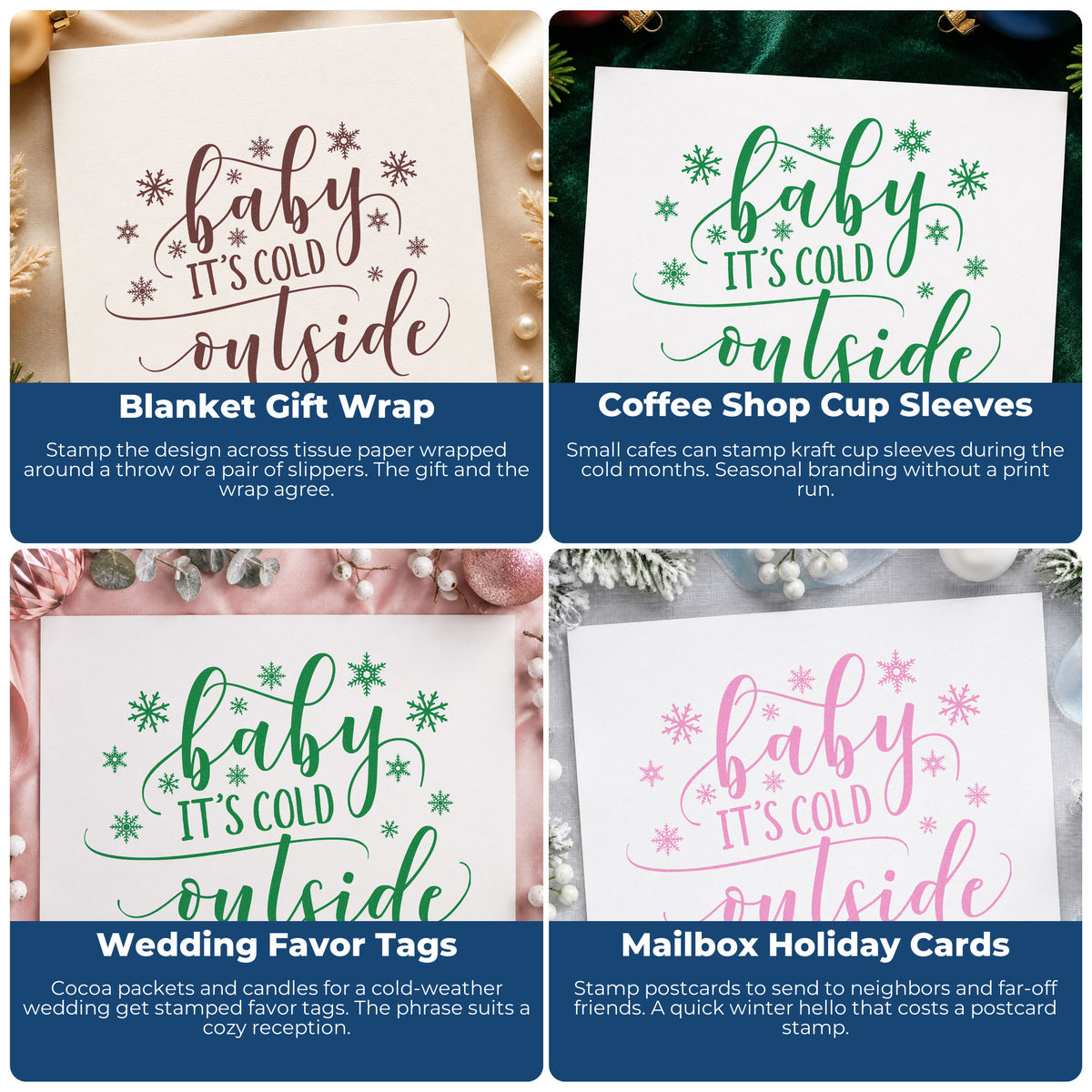 Christmas rubber stamps for envelopes, cookie labels, scrapbooks, and DIY candles.