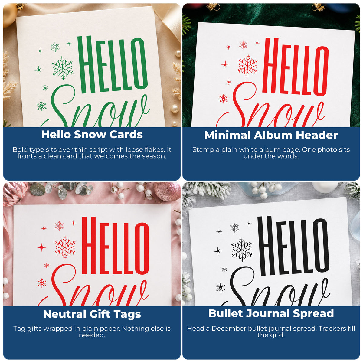 Christmas rubber stamp ideas for custom wrapping paper, greeting cards, advent calendars, and handmade ornaments.