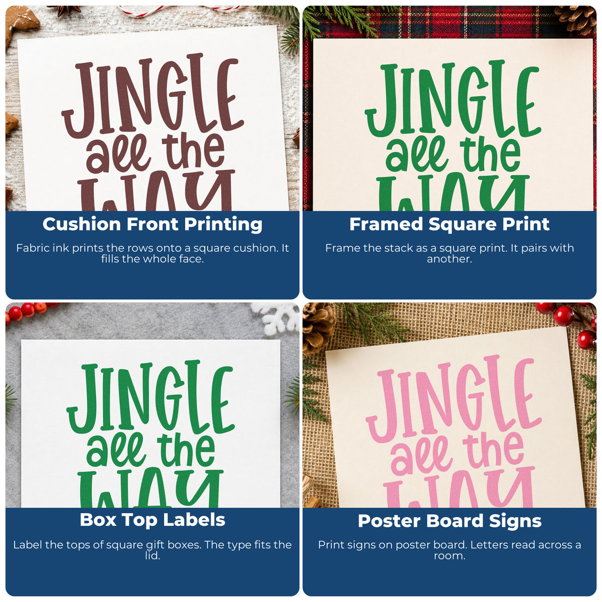 Holiday rubber stamp ideas for envelopes, cookie labels, scrapbooks, and DIY candles with festive Christmas baking designs.