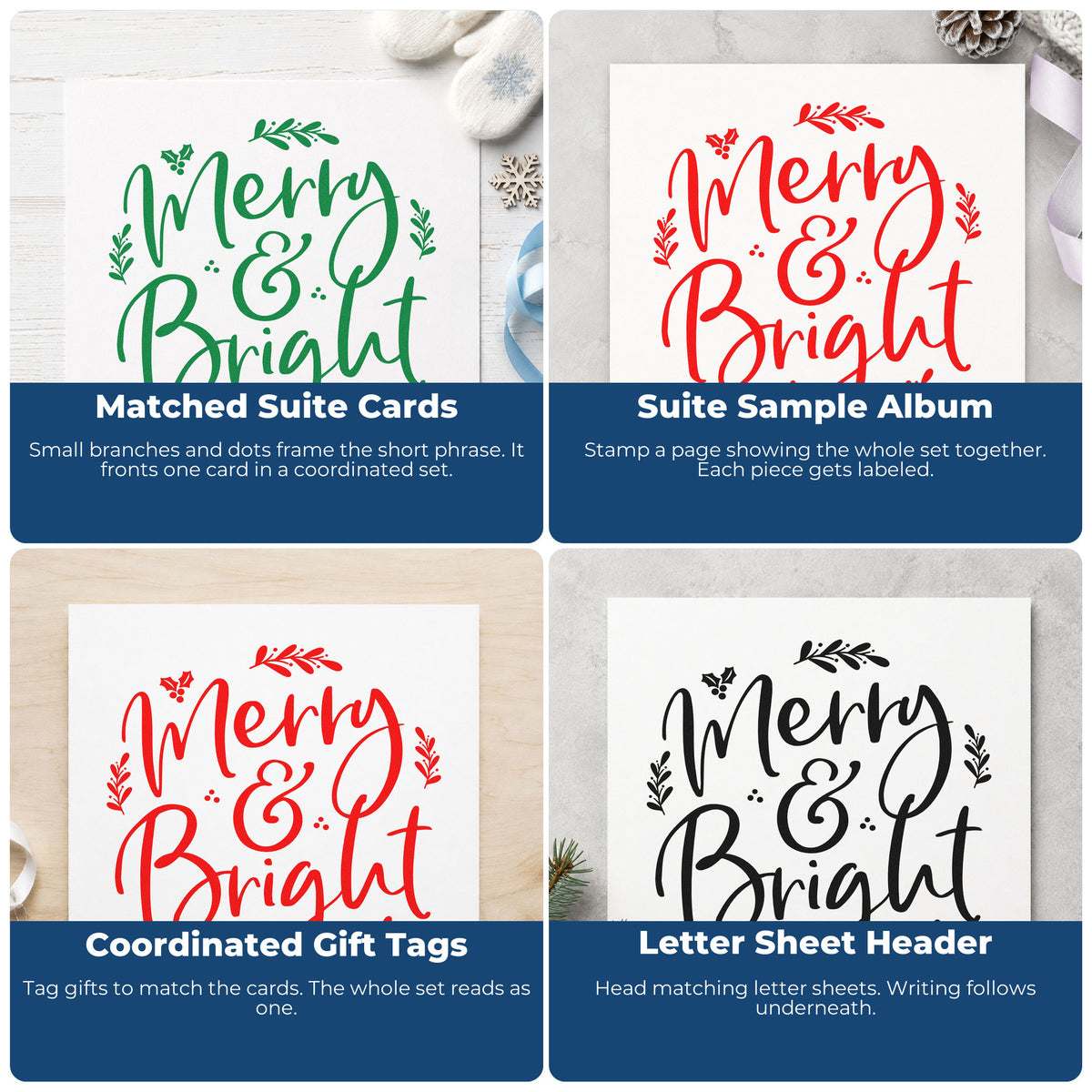 Christmas rubber stamp ideas for wrapping paper, holiday cards, advent calendars, and ornaments with festive seasonal designs.