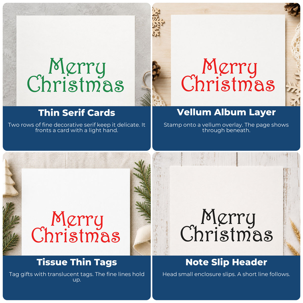 Holiday rubber stamp design ideas for Christmas wrapping paper, greeting cards, advent calendars, and DIY ornaments.