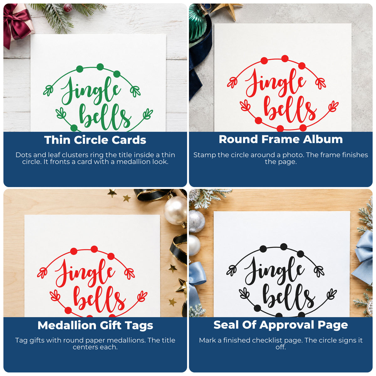 Christmas rubber stamp ideas for wrapping paper, holiday cards, advent calendars, and ornaments with festive stamped designs.