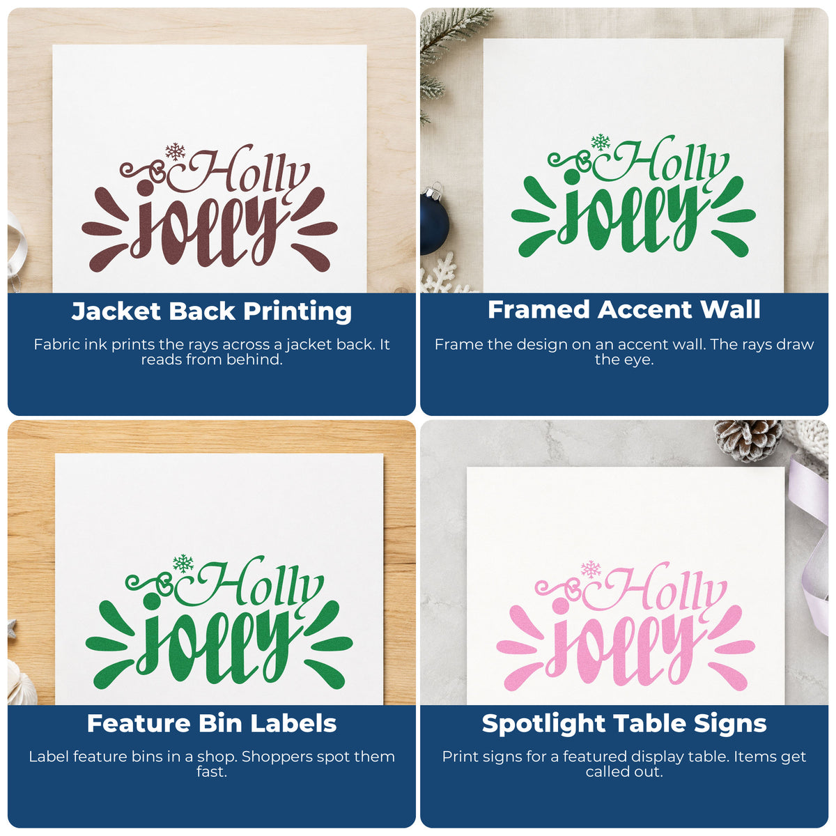Christmas rubber stamp ideas for envelopes, cookie labels, scrapbooks, and DIY candles with festive lettering.