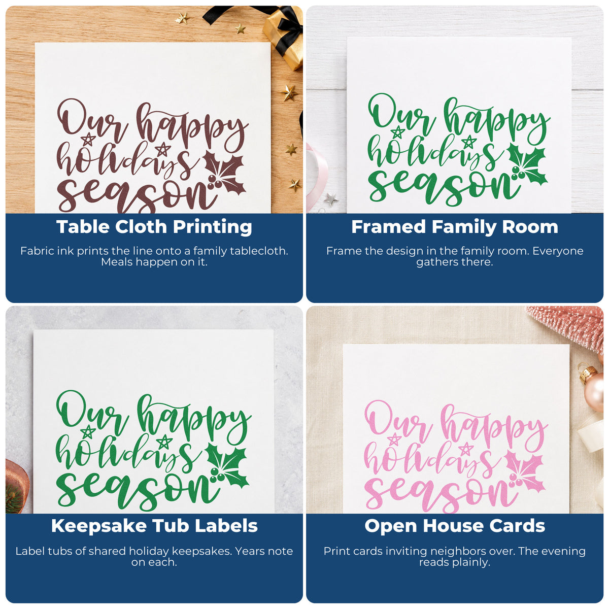 Holiday rubber stamps for envelopes, cookie labels, scrapbooks, and DIY candles with festive Christmas baking and snow designs.
