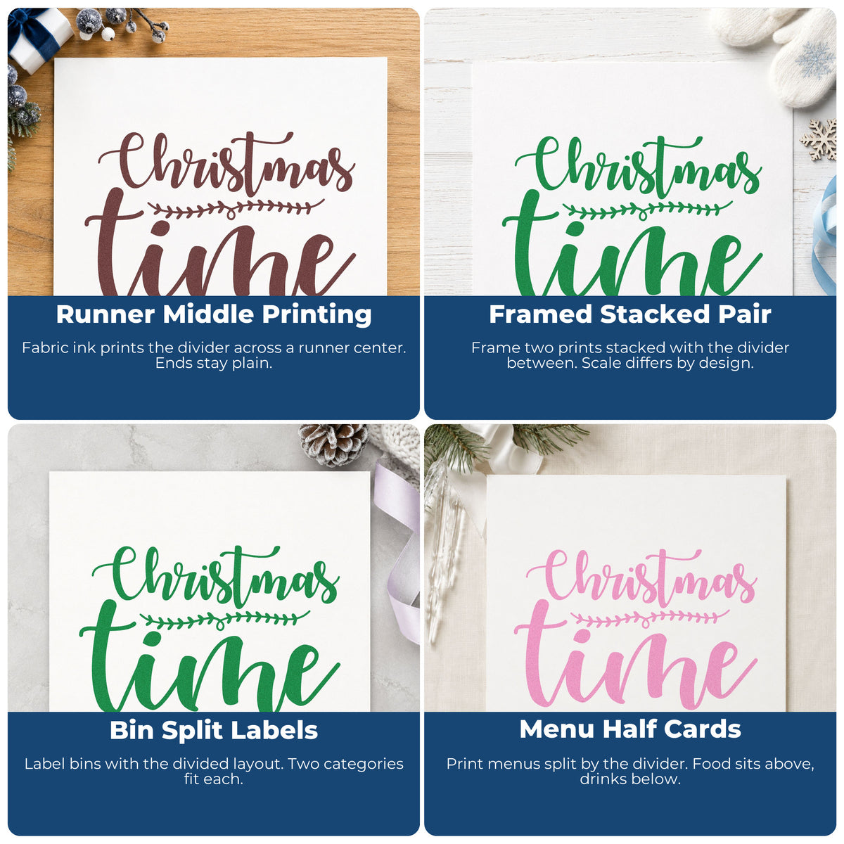 Christmas rubber stamp ideas for envelopes, cookie exchange labels, scrapbooks, and DIY candle gifts.
