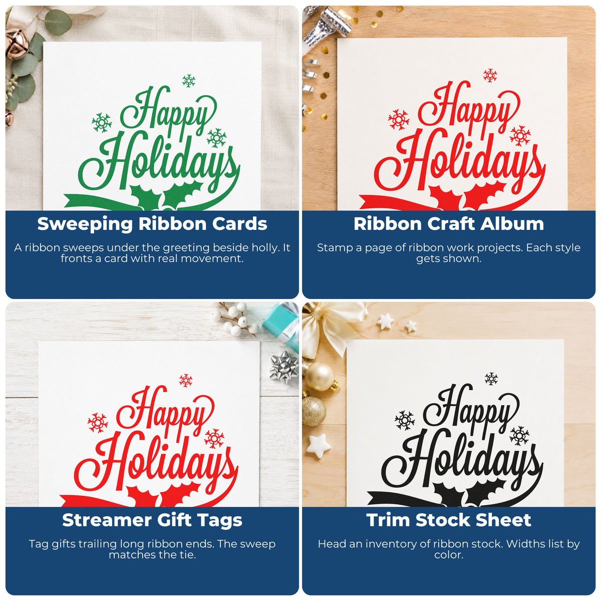 Holiday rubber stamp ideas for wrapping paper, greeting cards, advent calendars, and Christmas ornaments.
