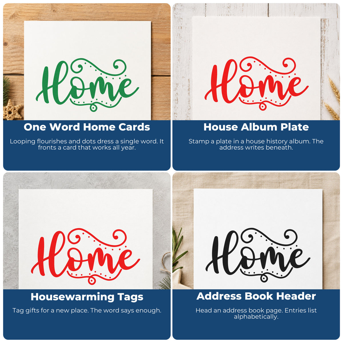 Christmas rubber stamp ideas for wrapping paper, holiday cards, advent calendars, and handmade ornaments.