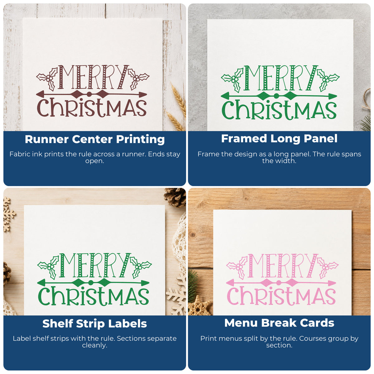 Holiday rubber stamp design for envelope decoration with Let it Snow calligraphy and snowflake accents.