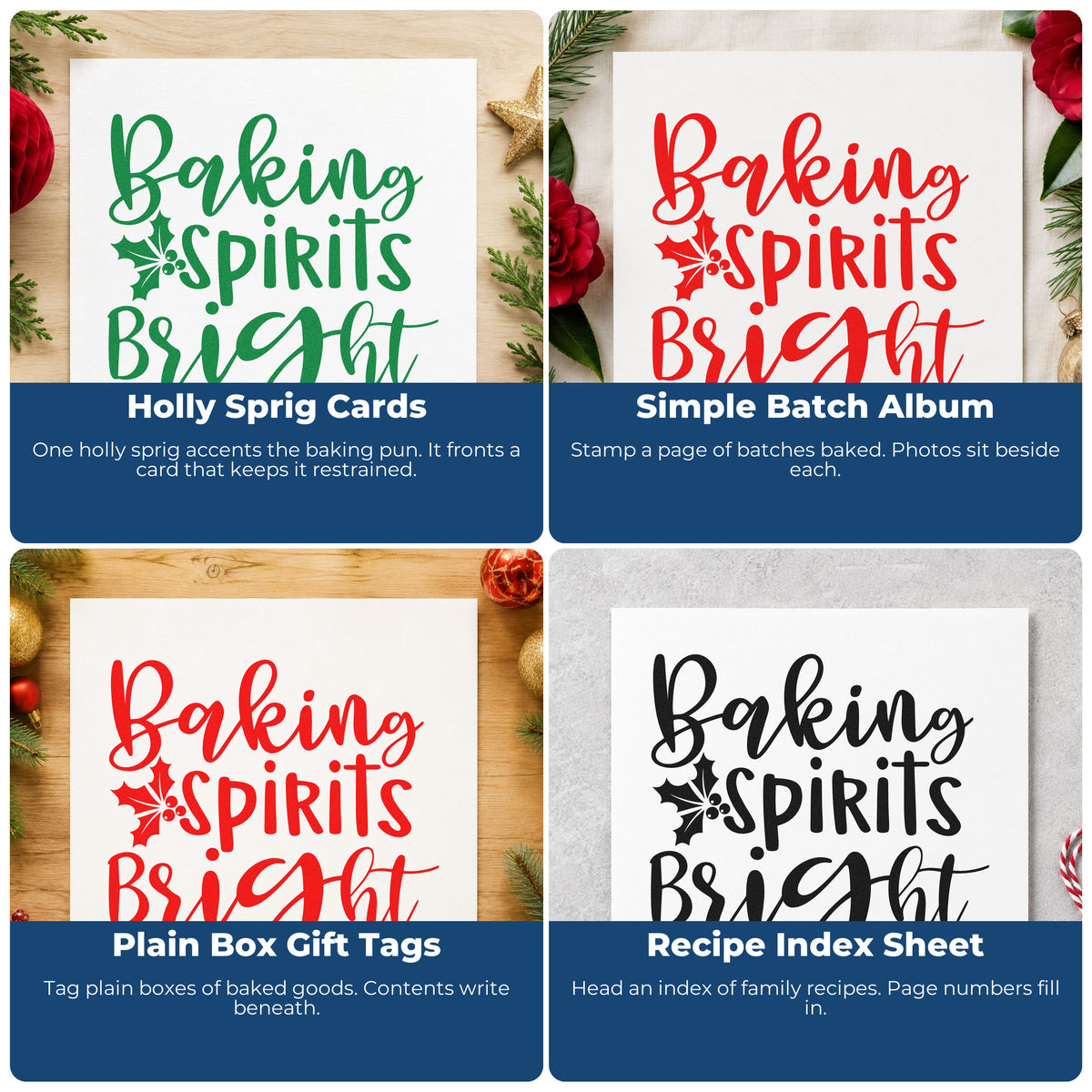 Christmas rubber stamp ideas for wrapping paper, holiday cards, advent calendars, and handmade ornaments.