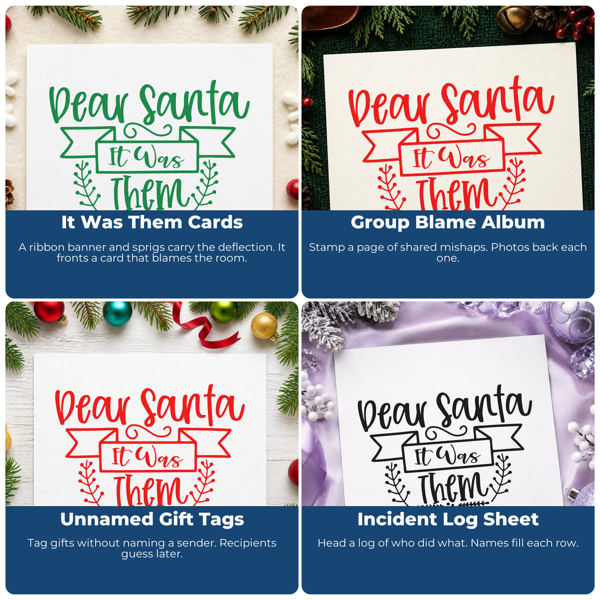 Holiday rubber stamp ideas for Christmas wrapping paper, greeting cards, advent calendars, and ornaments.