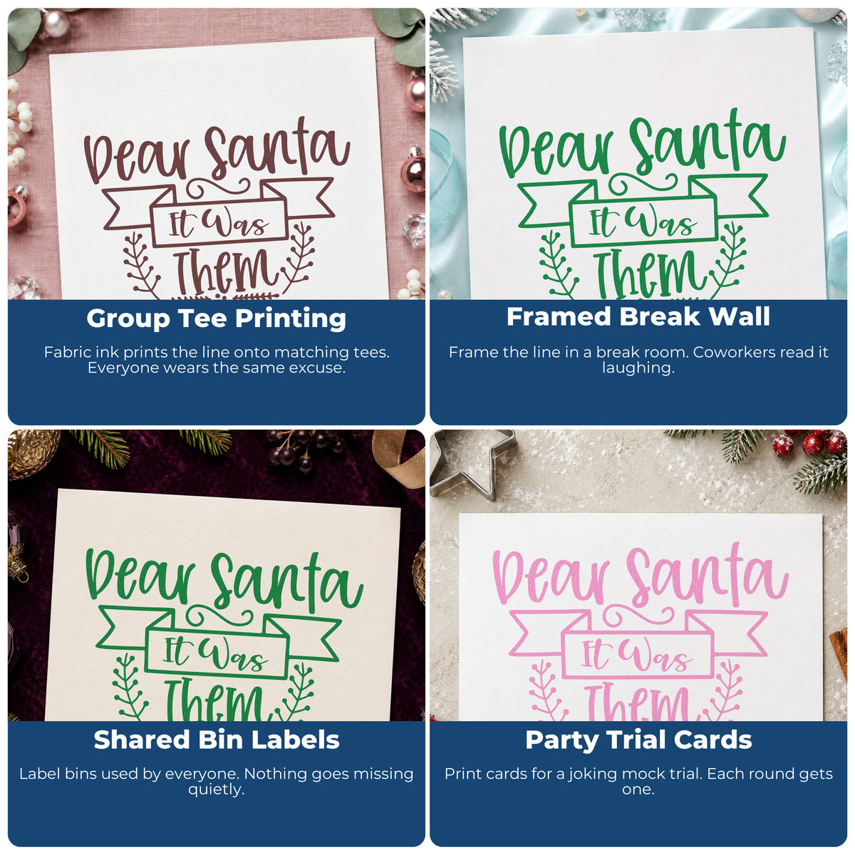 Holiday rubber stamp project ideas for envelopes, cookie labels, scrapbooks, and DIY candles with festive Christmas designs.