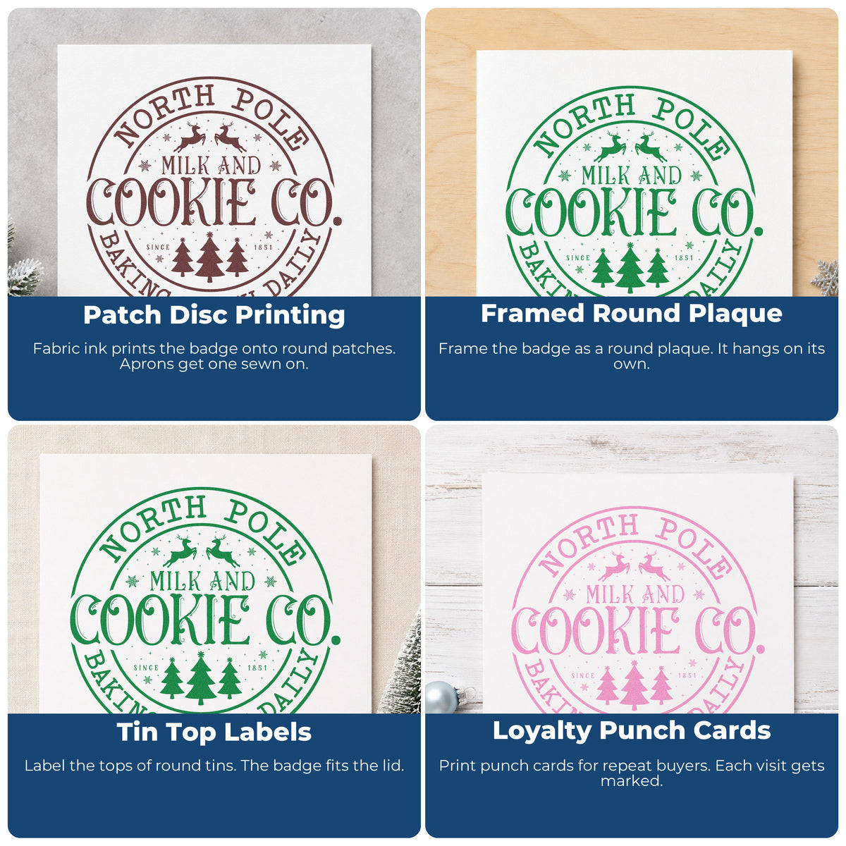 Holiday rubber stamp ideas for envelope decoration, cookie exchange labels, scrapbooks, and DIY candle packaging.