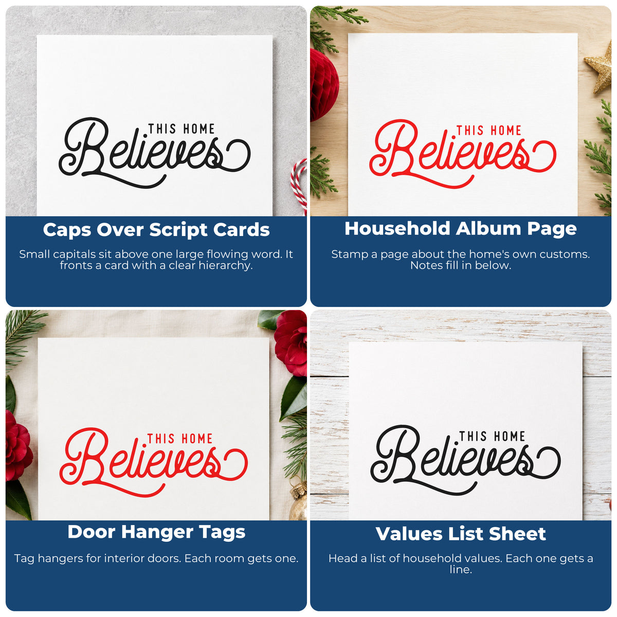 Holiday rubber stamp design ideas for custom gift wrap, greeting cards, advent calendars, and Christmas ornaments.