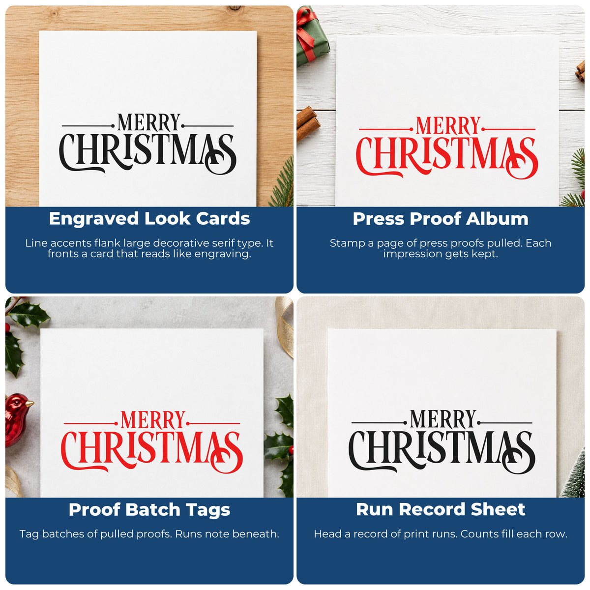 Christmas rubber stamp ideas for gift wrap, greeting cards, advent calendars, and ornaments with festive designs.