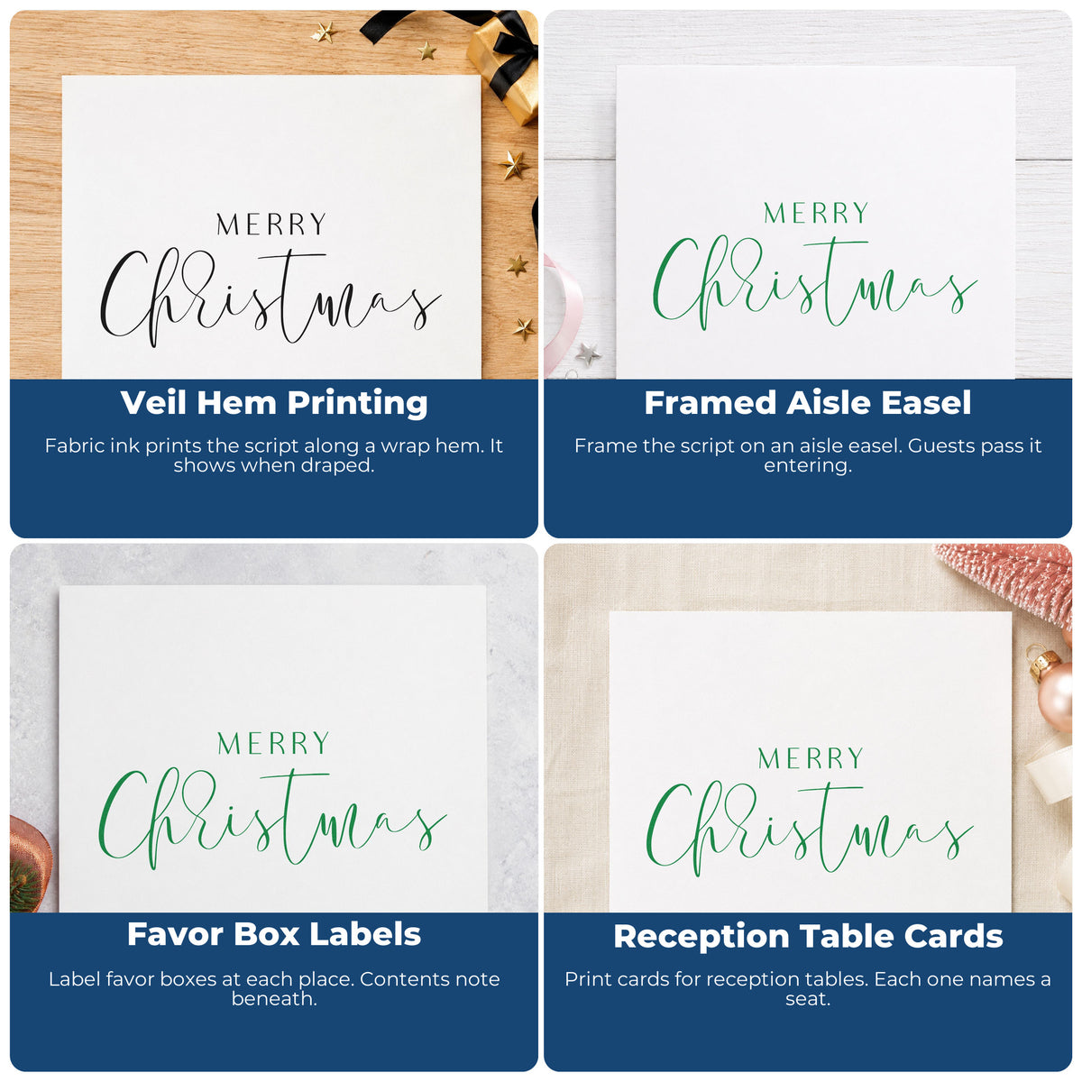 Christmas rubber stamp design for envelope decoration with Let it snow holiday lettering and snowflake accents.