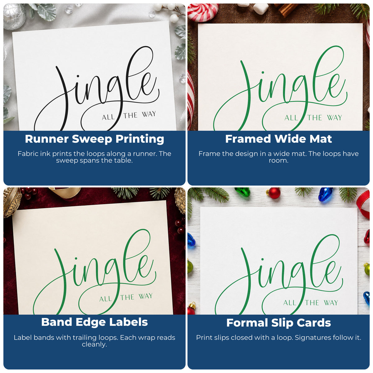 Christmas rubber stamp design ideas for envelope decoration, cookie exchange labels, holiday scrapbooks, and DIY candle labels.
