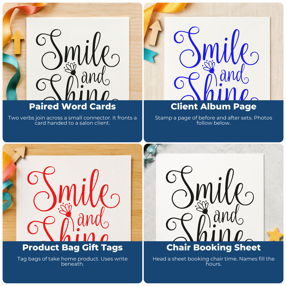 Motivational rubber stamps for scrapbooking, cardmaking, journaling, and gift tags, adding uplifting phrases to handmade crafts.