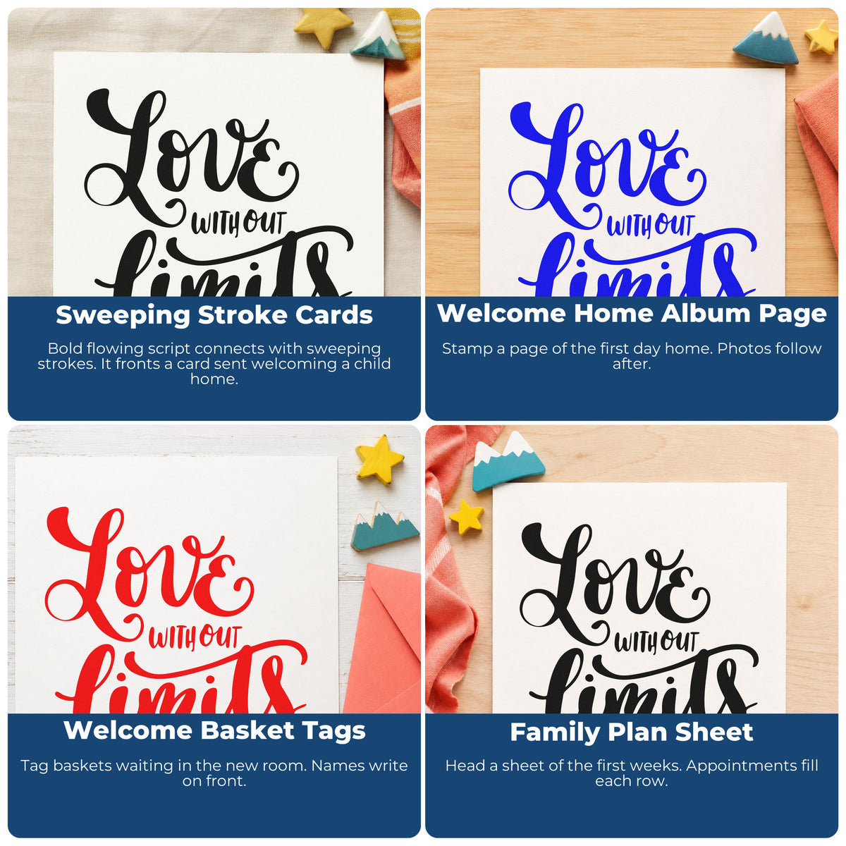 Collage of inspirational rubber stamp designs for scrapbooks, cardmaking, journaling and gift tags with uplifting quotes.