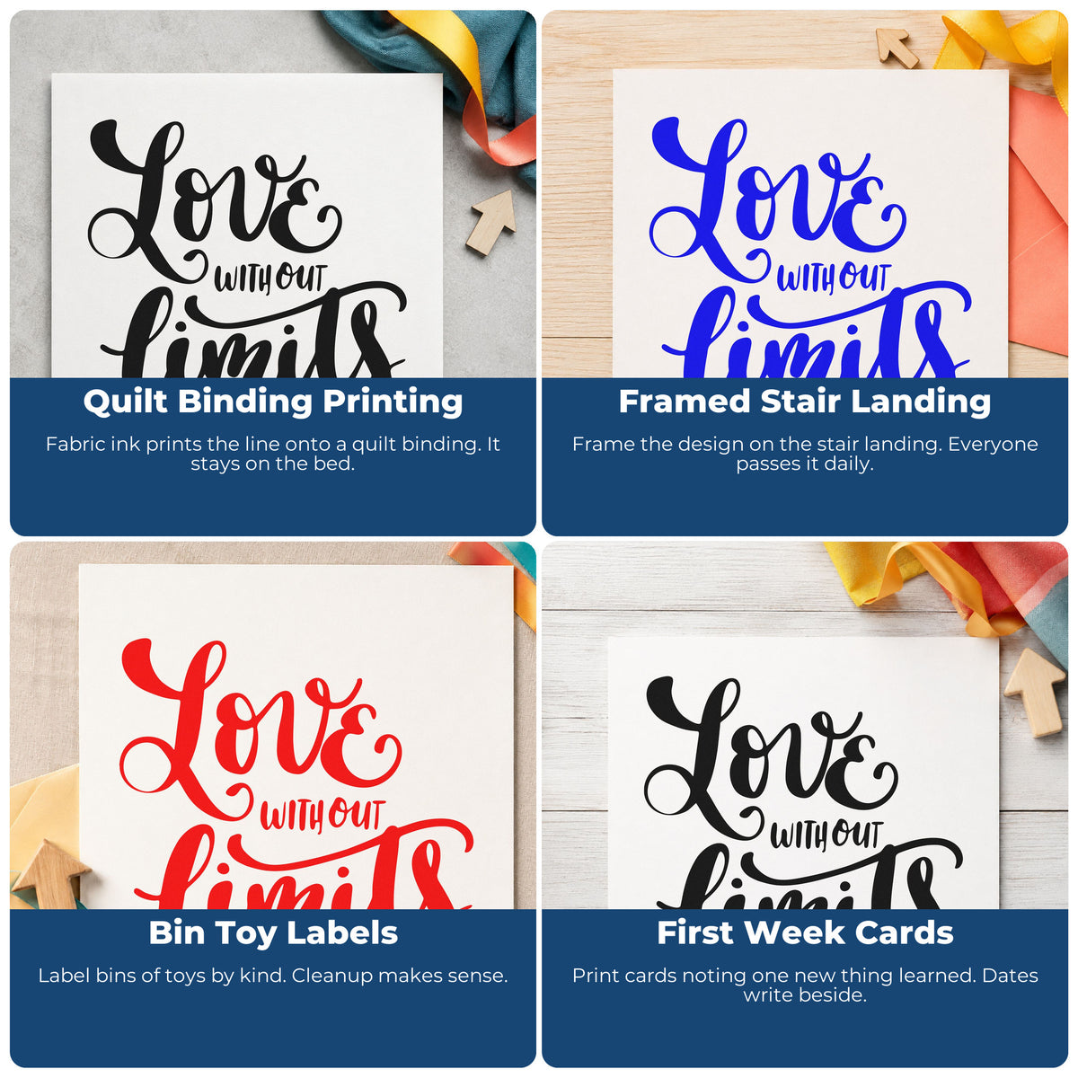 Collage of motivational rubber stamp designs for habit trackers, vision boards, sticky notes, and personal planners.