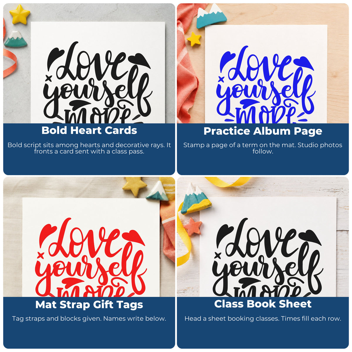 Motivational rubber stamps for scrapbooks, cardmaking, journaling, and gift tags with uplifting quotes and affirmations.