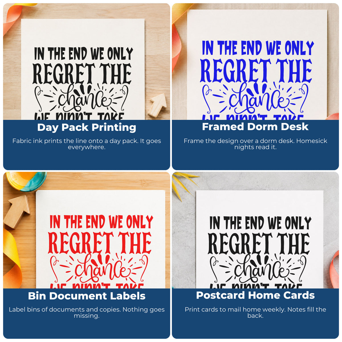 Collage showing motivational rubber stamps used in habit trackers, vision boards, sticky notes, and planners for daily encouragement.