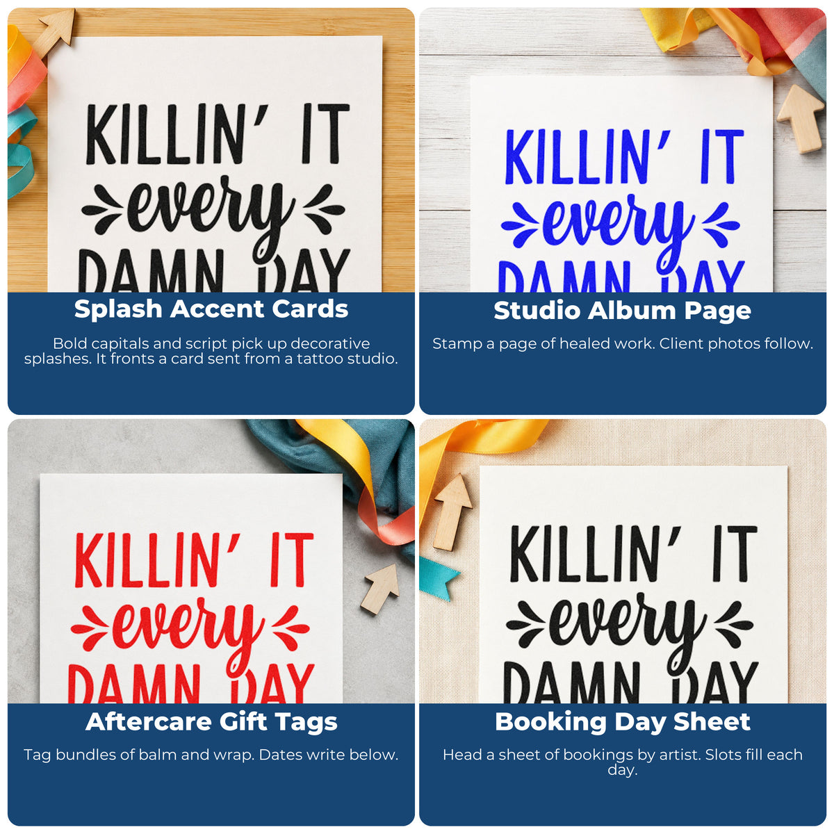 Motivational rubber stamps for scrapbooks, cardmaking, journaling, and gift tags with uplifting phrases.