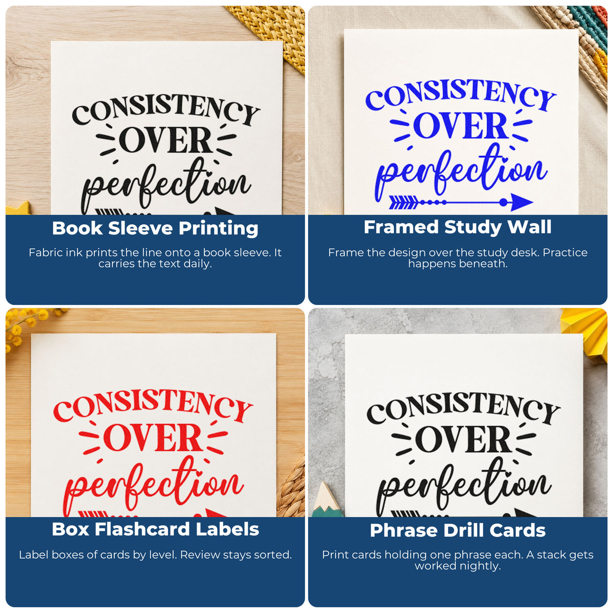 Motivational rubber stamp designs for habit trackers, vision boards, sticky notes, and planners with uplifting quotes.
