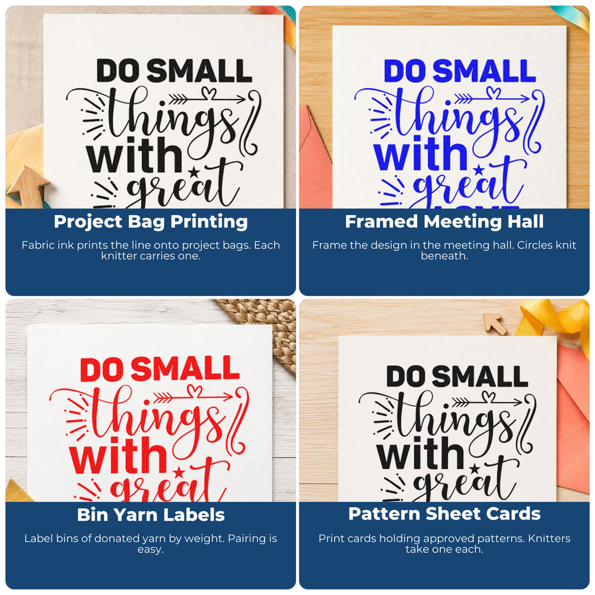 Motivational rubber stamp collage showing uses for habit trackers, vision boards, sticky notes, and personal planners.