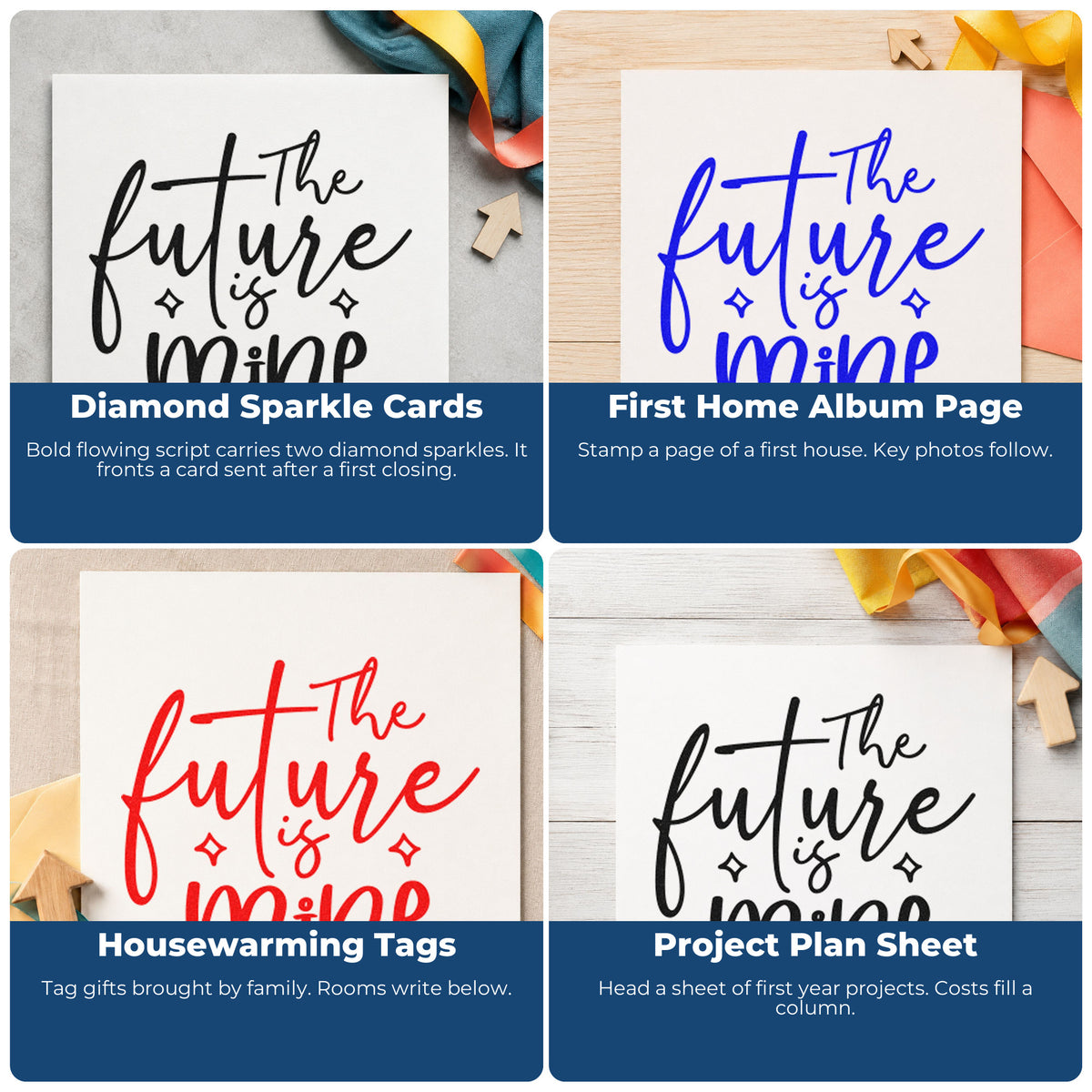 Motivational rubber stamp ideas for scrapbooks, cardmaking, journaling, and gift tags with uplifting phrases.