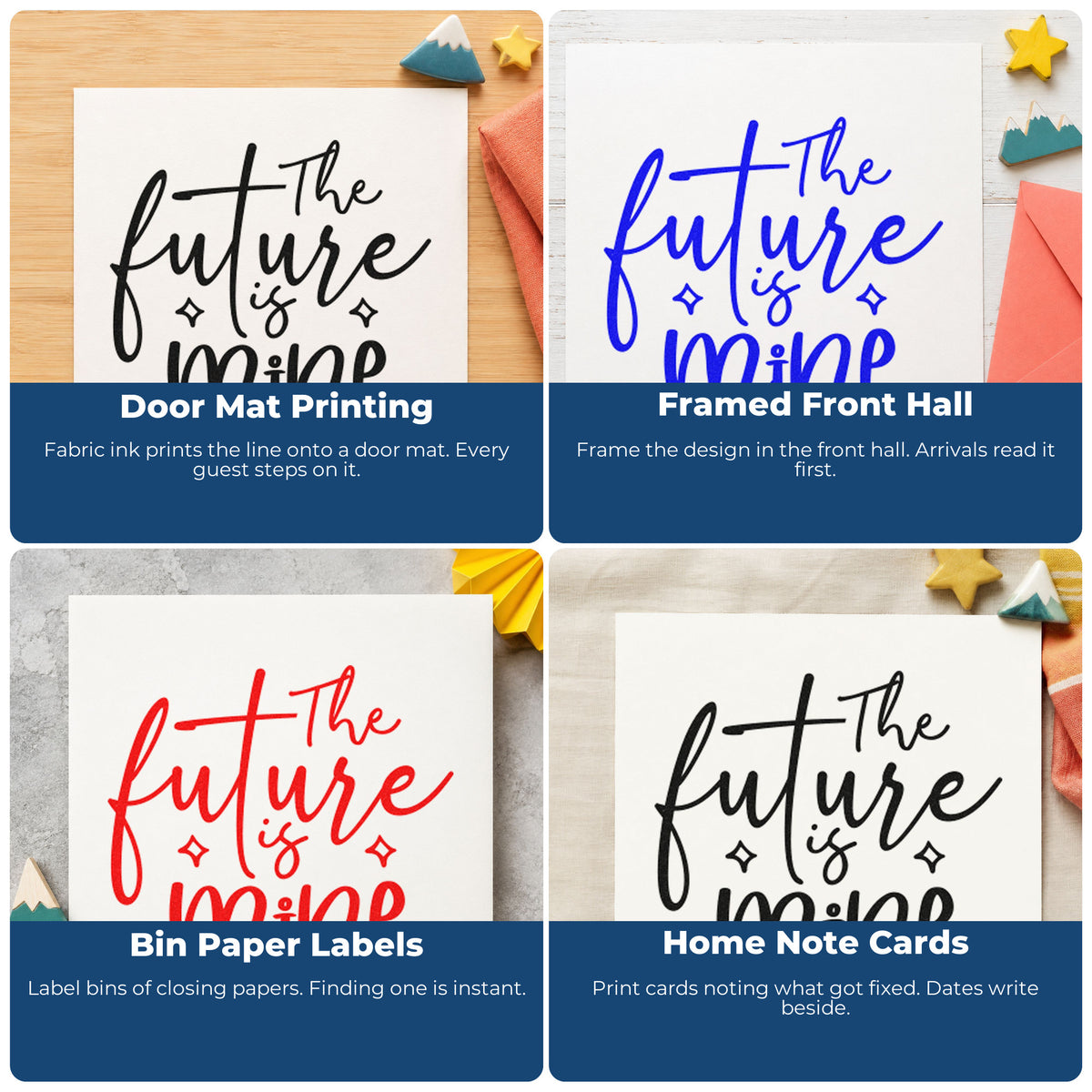 Motivational rubber stamp infographic for habit trackers, vision boards, sticky notes, and planners with uplifting quotes.